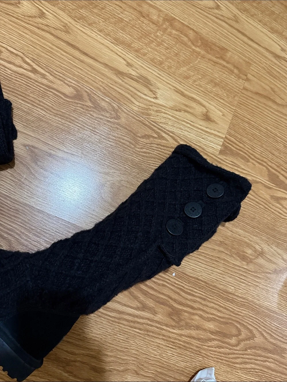 UGG 100% Wool Black Over-the-Knee Knit Button Boots for Women